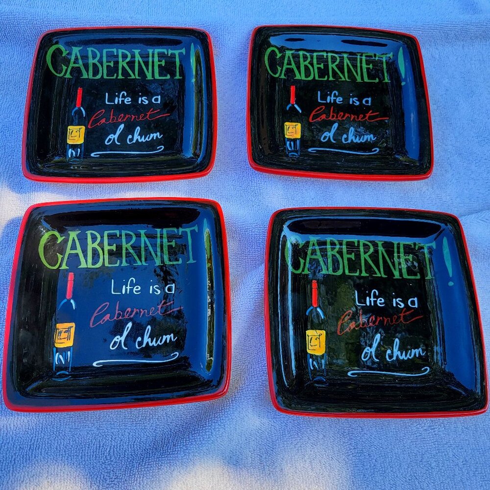Lot of4 Certified International Bistro Canape Plates (Jennifer Garant)wine theme